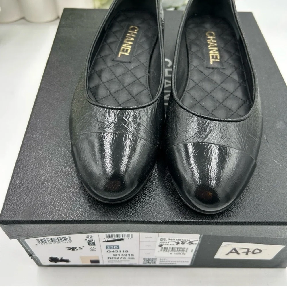 Women's Chanel quilted black lambskin ballet flat size 38.5 made in Italy - Picture 7 of 7
